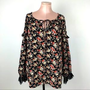 Long Sleeve Blouse with tie and Lace Cuffs